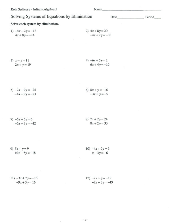 Systems Of Equations Substitution Worksheet