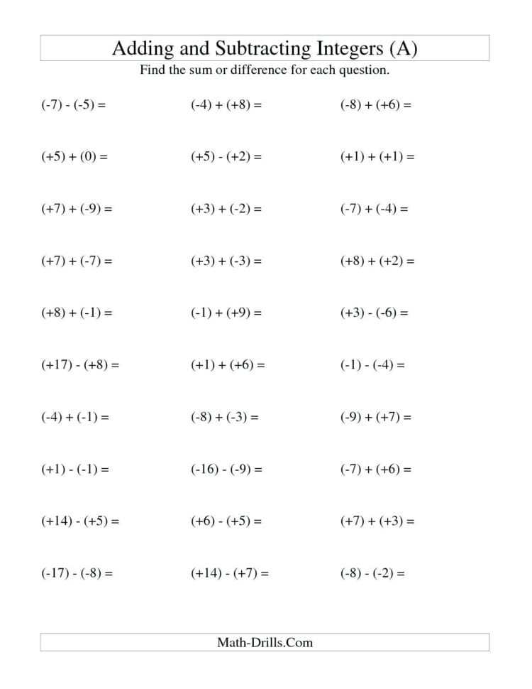 Subtract Intergers Math Integers 4 Subtracting Integers Word