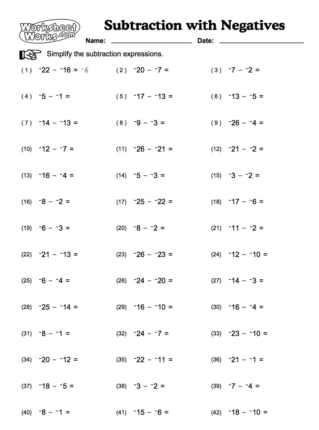 Negative And Positive Numbers Worksheets With Answers