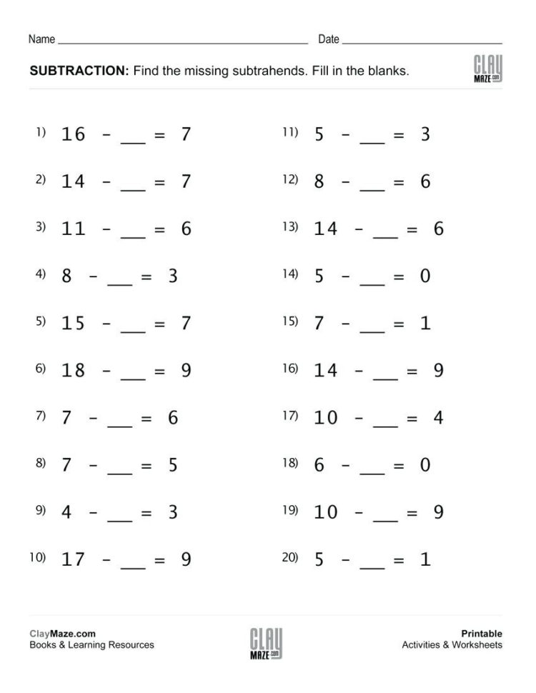 Subtraction Facts To 10 Worksheets Free Kids Touch Math Worksheets