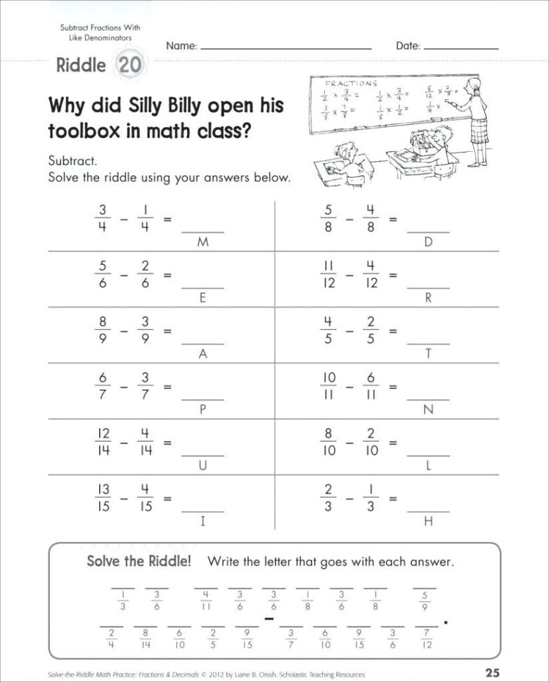 Subtraction Fractions With Unlike Denominators Math