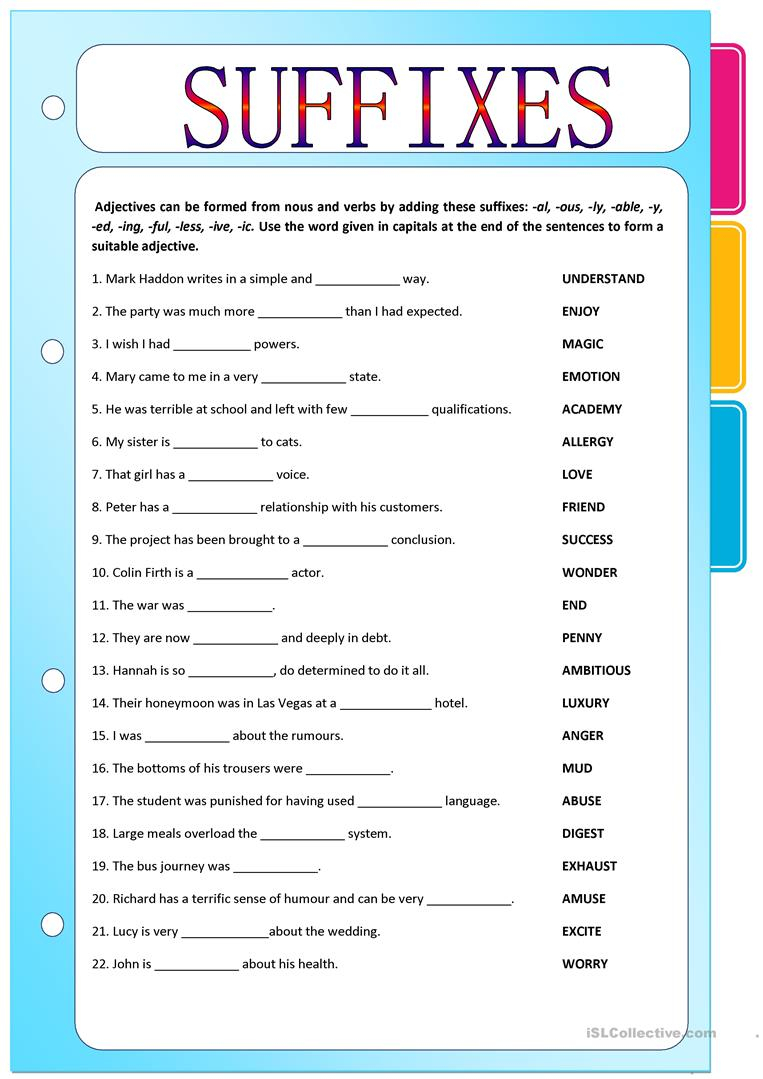 Adverb Forming Suffixes Worksheet