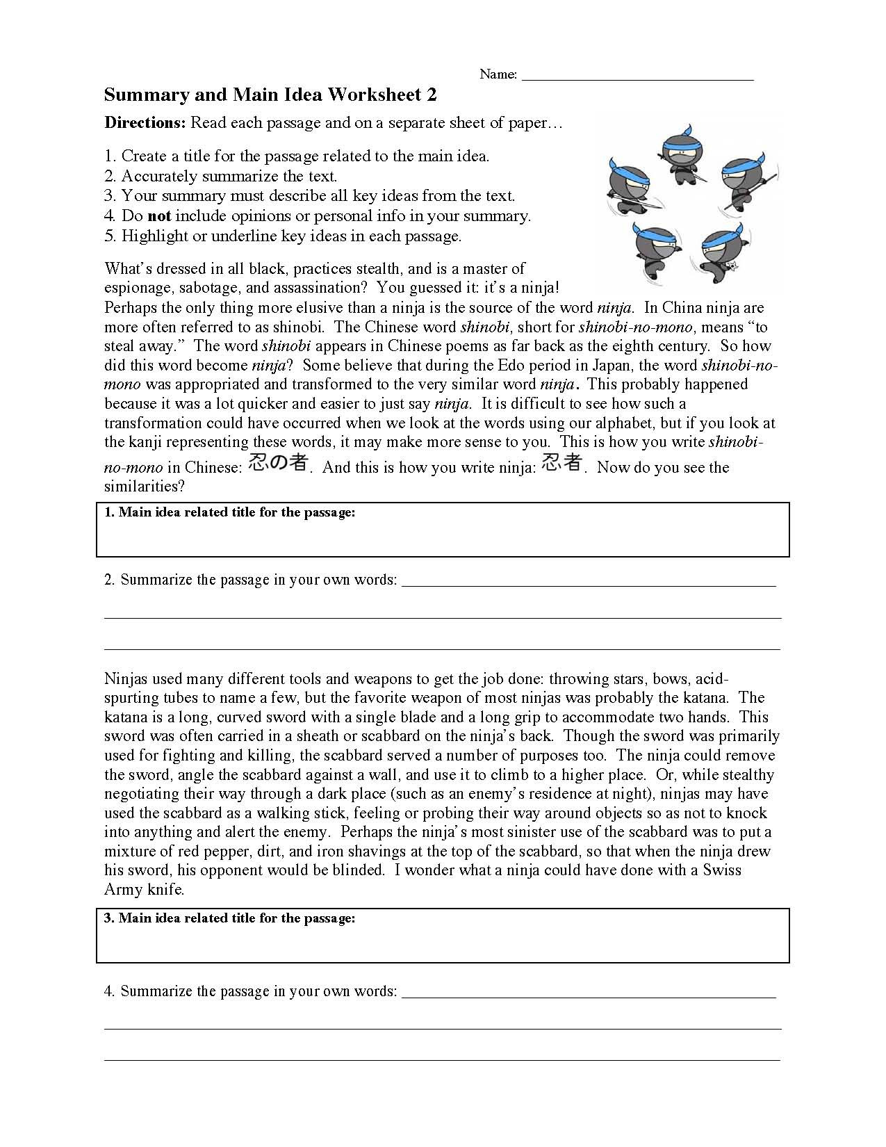 Summary And Main Idea Worksheet 2  Preview