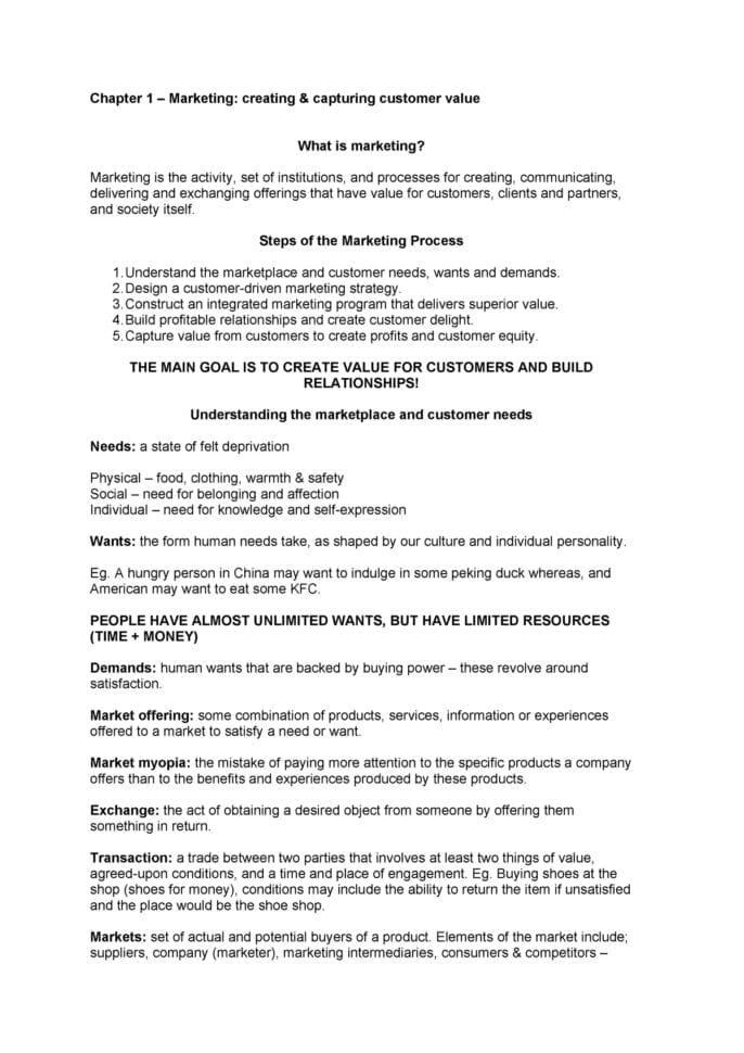 Summary Principles Of Marketing Chapters 112  Mktg1025