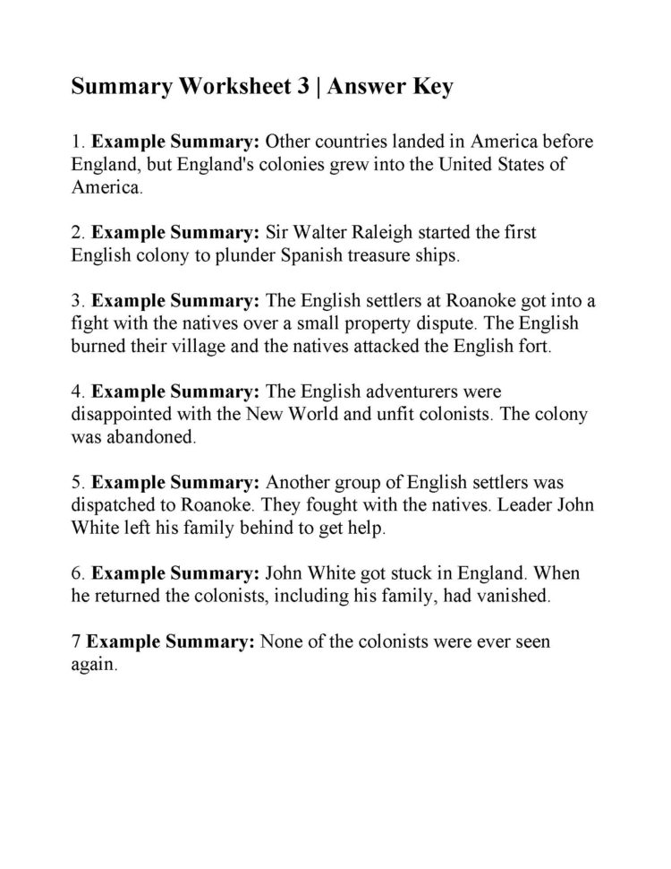 Summary Worksheet 3  Answers