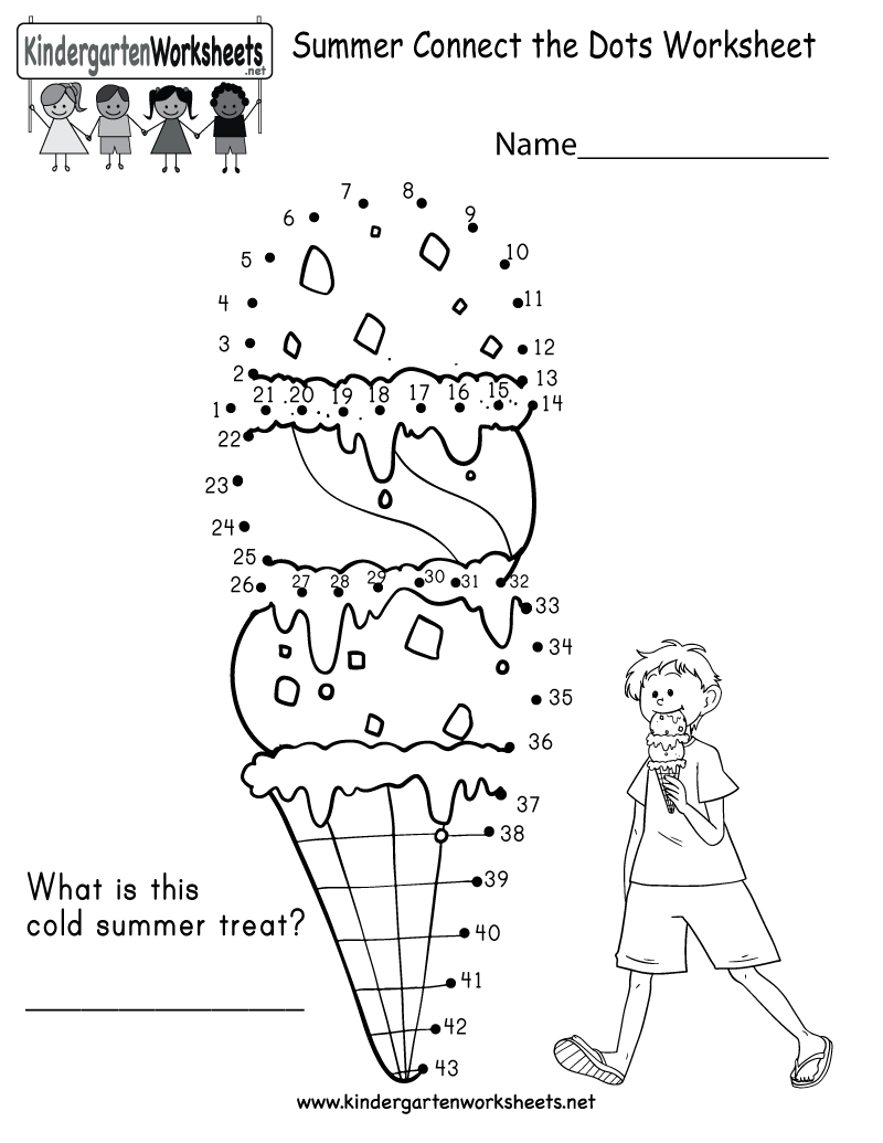 Summer Connect The Dots Worksheet For Kindergarten Free