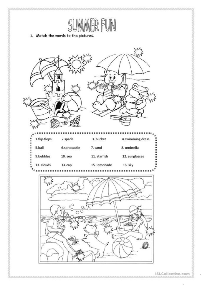 Summer Fun  English Esl Worksheets