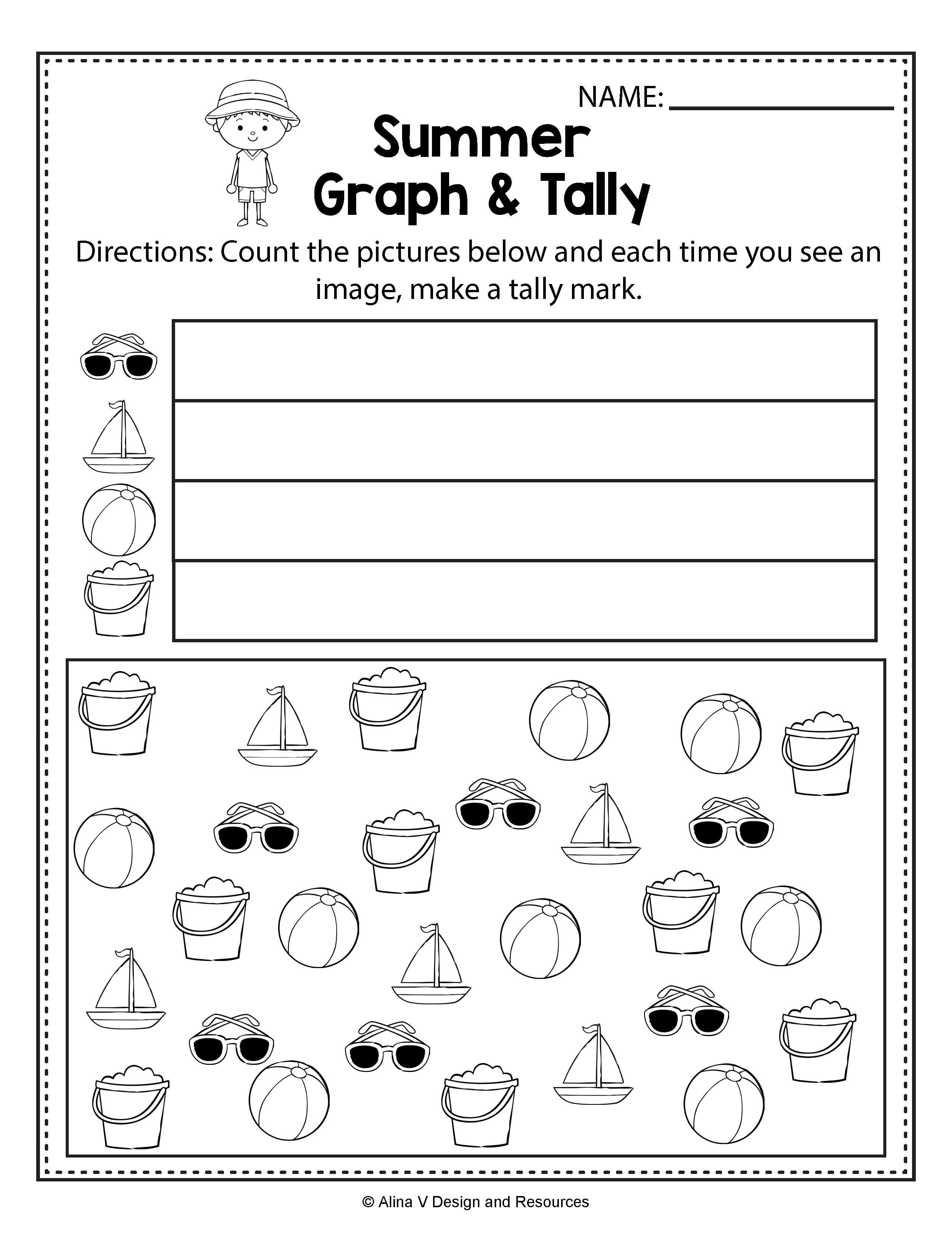 Summer Graph And Tally Math Worksheets Activities For Time