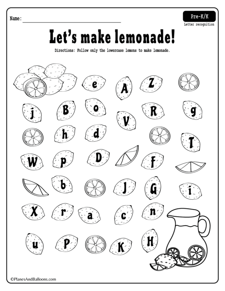 Summer Lemonade Fun Letter Recognition Worksheets Pdf Set