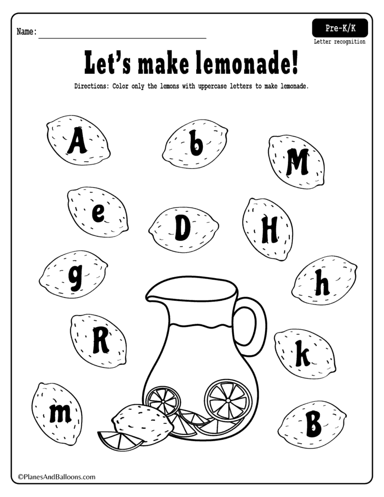 Summer Lemonade Fun Letter Recognition Worksheets Pdf Set