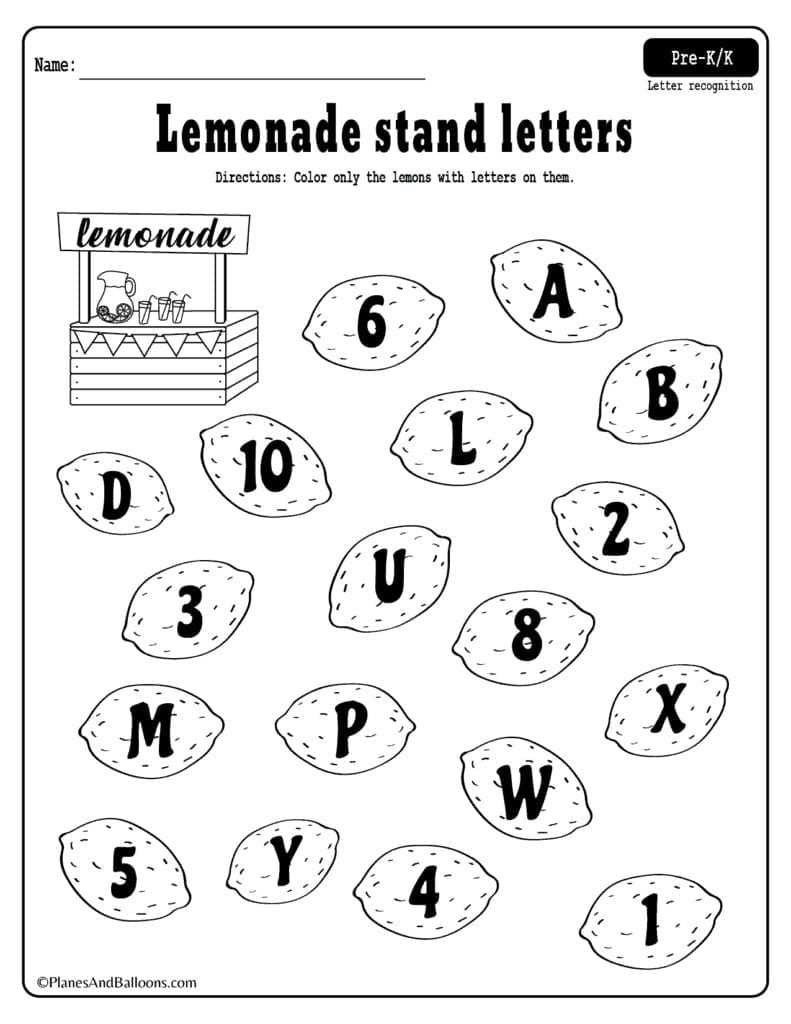 Summer Lemonade Fun Letter Recognition Worksheets Pdf Set