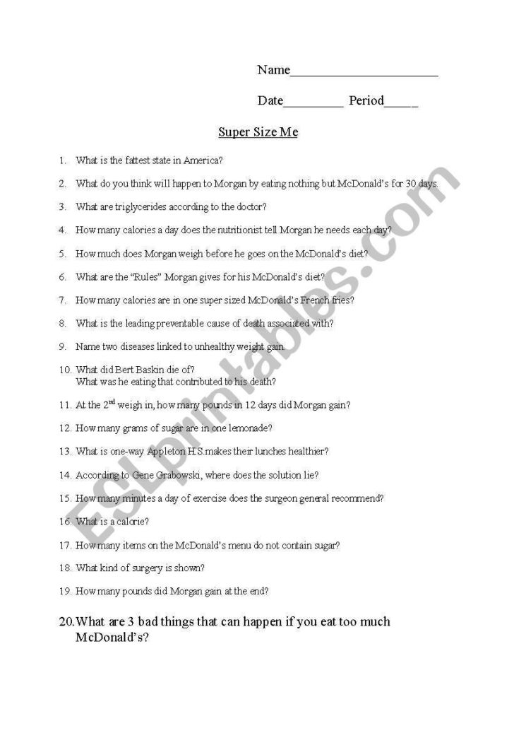 Super Size Me Movie Questions Esl Worksheetjenharter Db excel Super Size Me Movie Questions Esl Worksheetjenharter Db excel