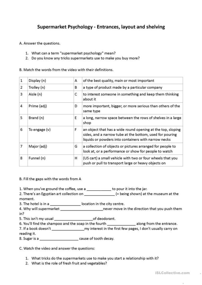 Supermarket Psychology  English Esl Worksheets