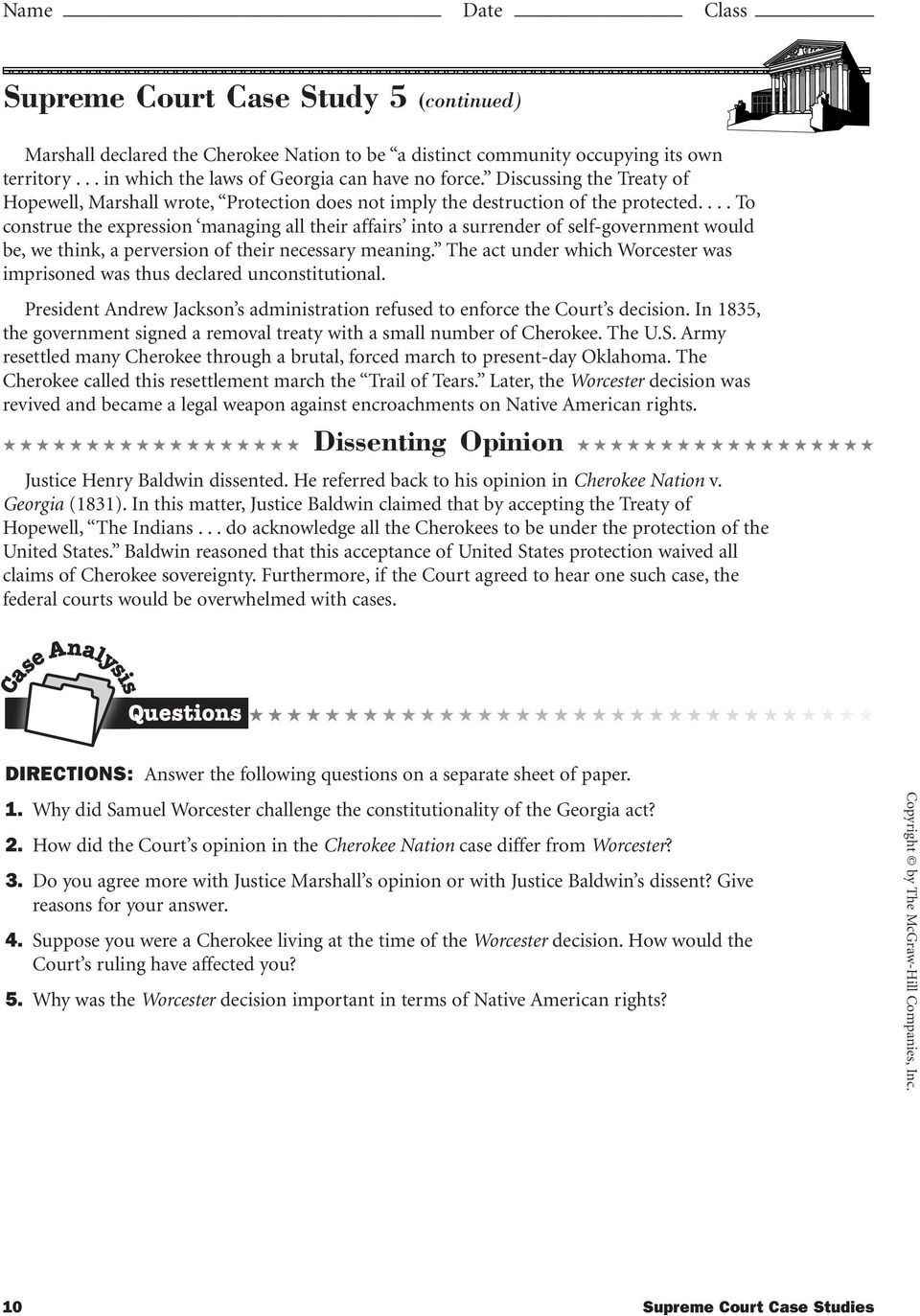 Supreme Court Case Studies  College Paper Example