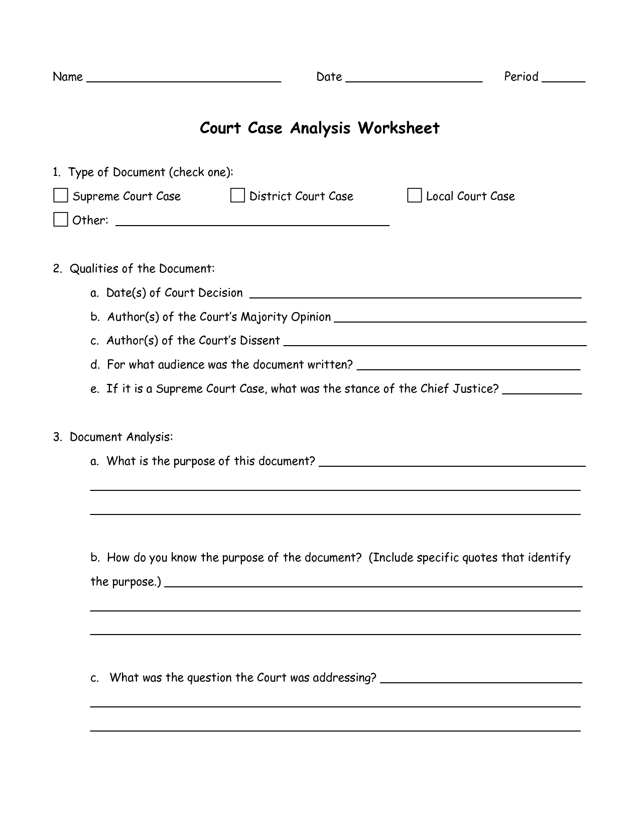 court case study worksheet