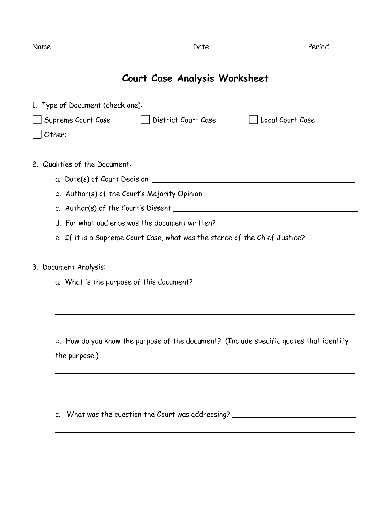 Supreme Court Worksheet