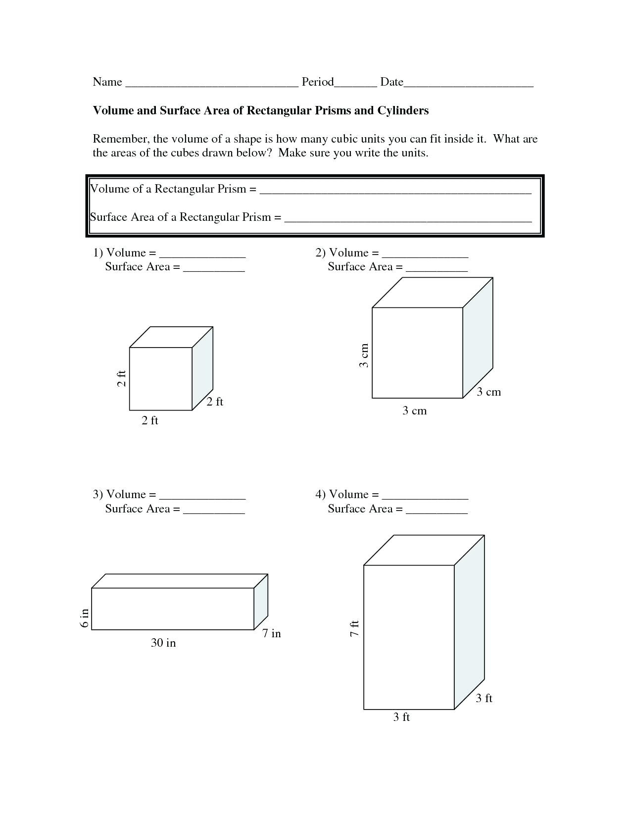 Surface Area Net Worksheet Math New Volume And Worksheets