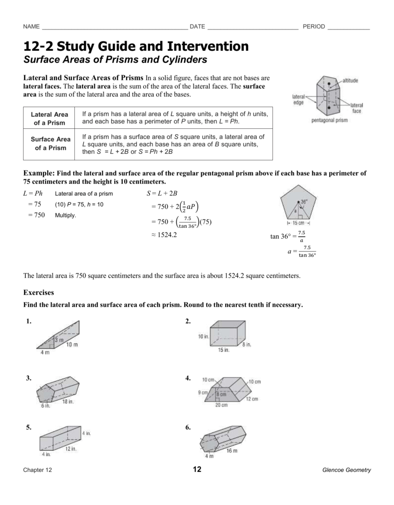 Surface Areas Of Prisms And Cylinders