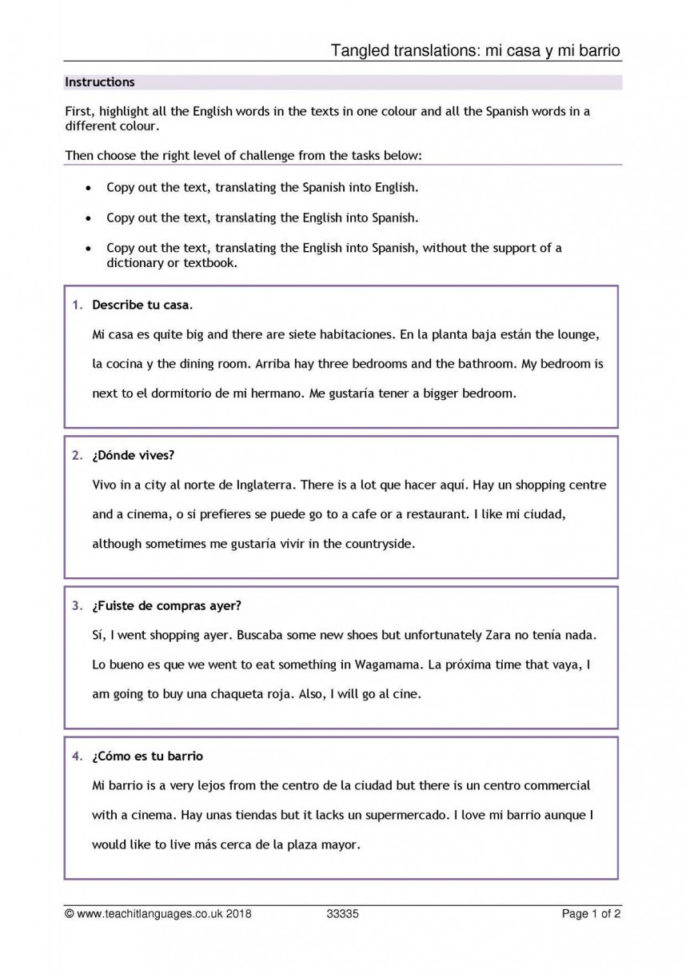 Surprising Printable Spanish English Words Worksheets Word