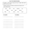 Syllables Worksheets  One Or Two Syllables Worksheet