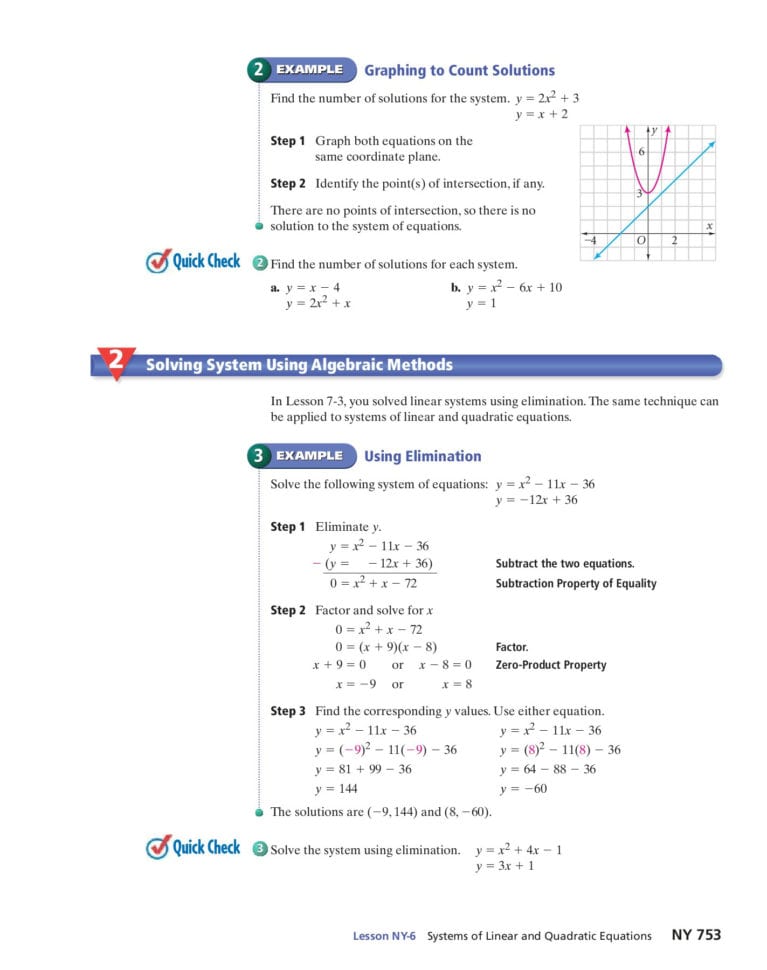 Systems Of Linear And Quadratic Equations  Phschool