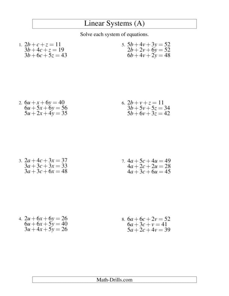 Systems Of Linear Equations  Three Variables A