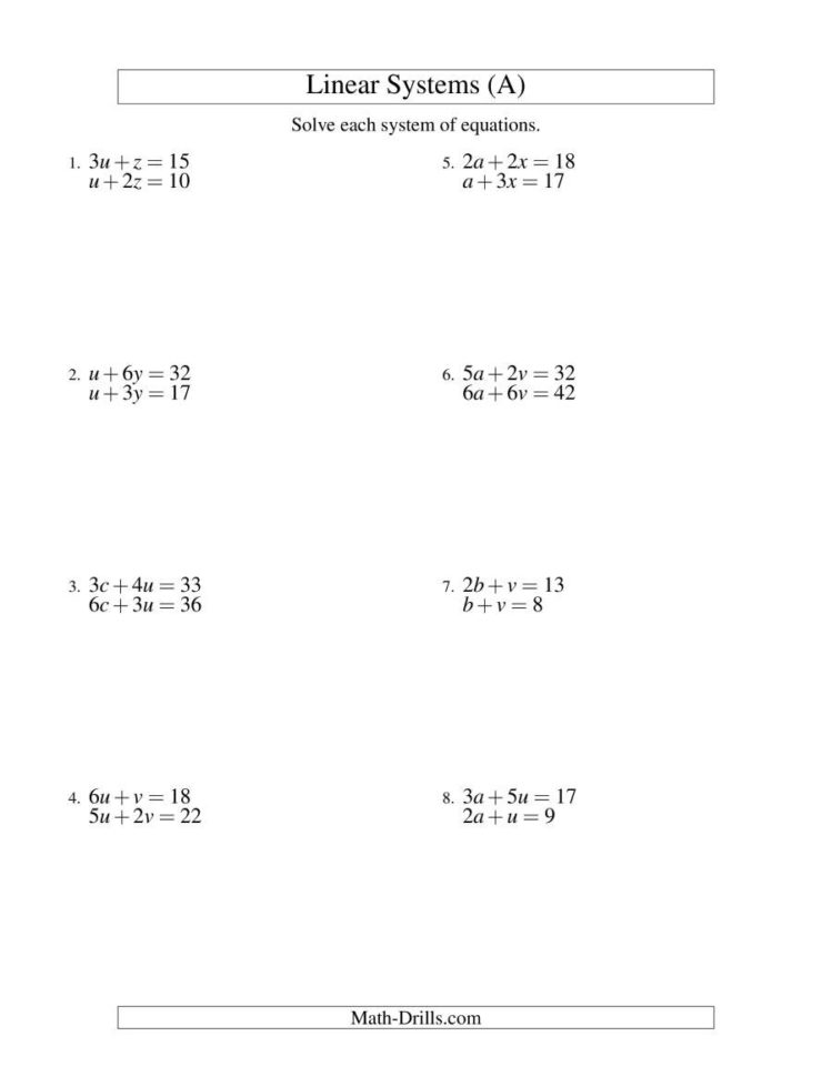 Systems Of Linear Equations Worksheet — db-excel.com
