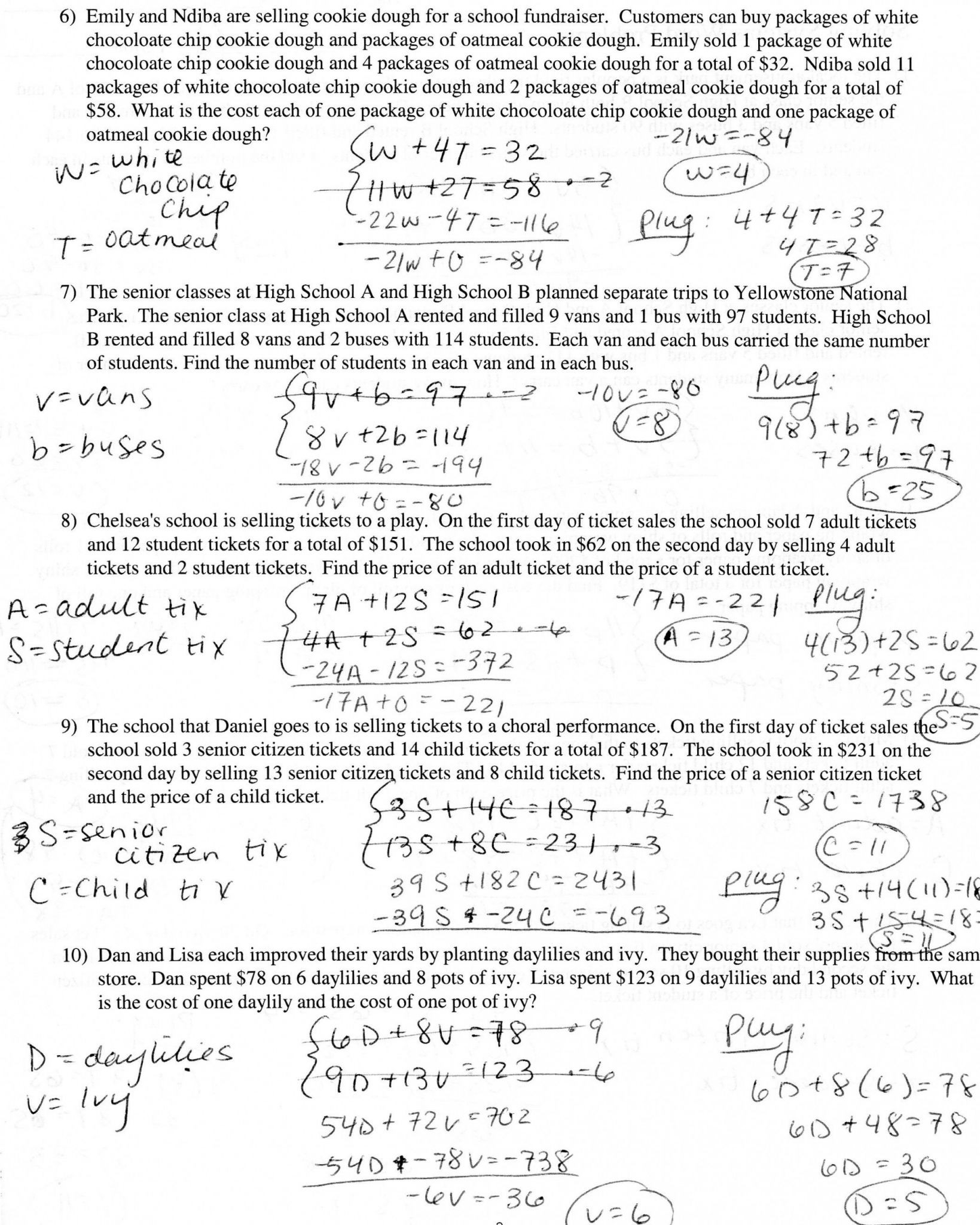 Systems Of Linear Equations Word Problems Worksheet