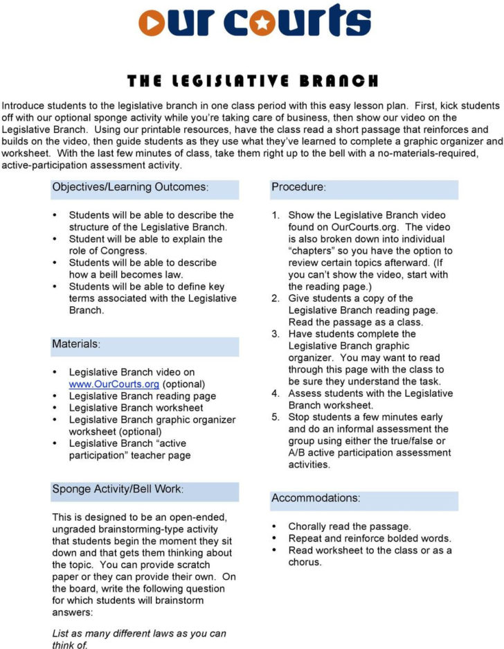 Legislative Branch Worksheet