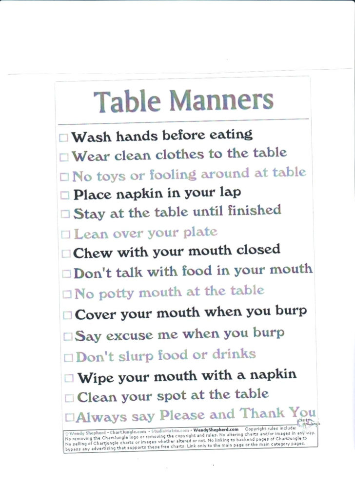 Table Manners Worksheet