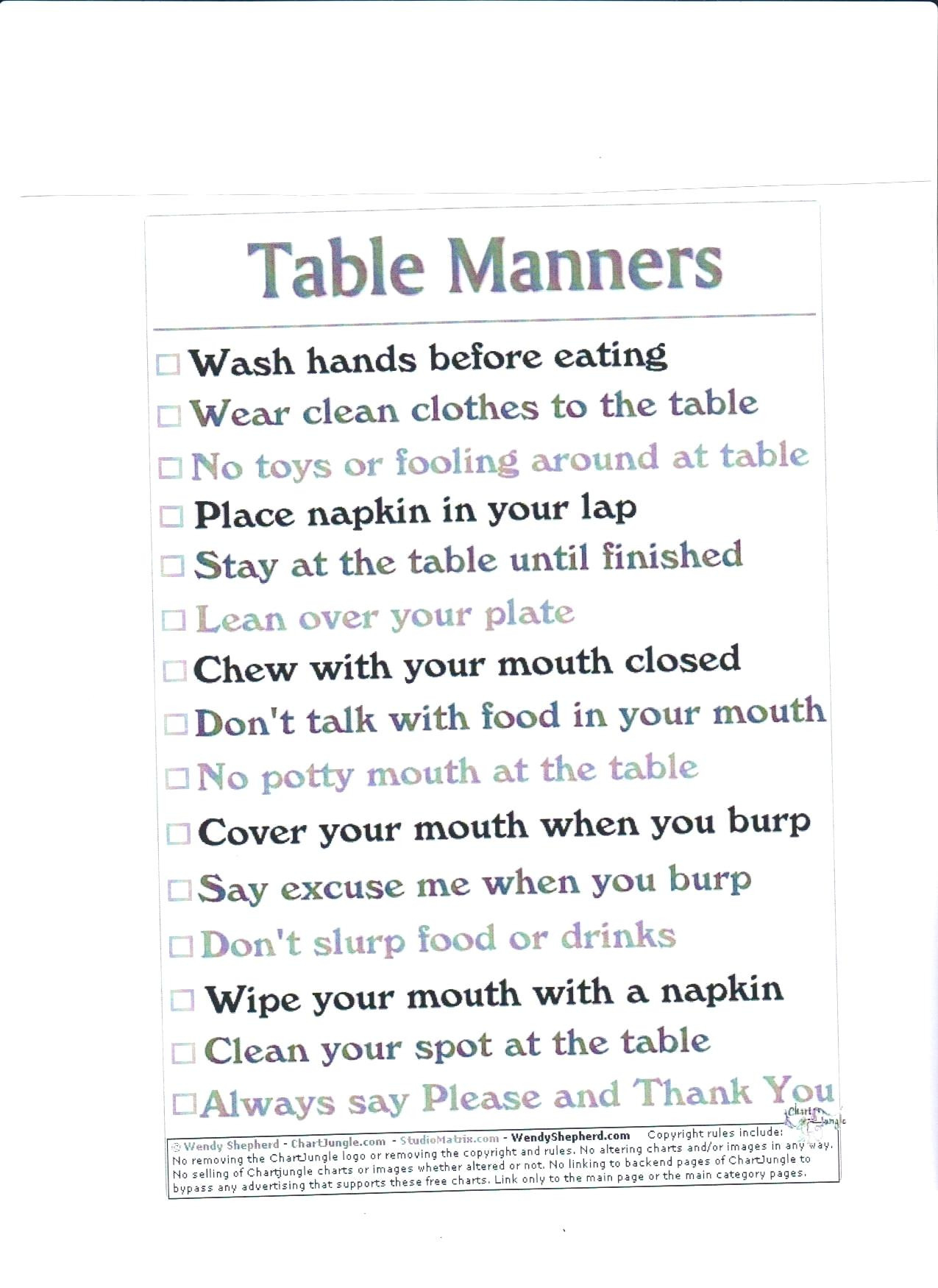Table Manners Worksheet — db-excel.com