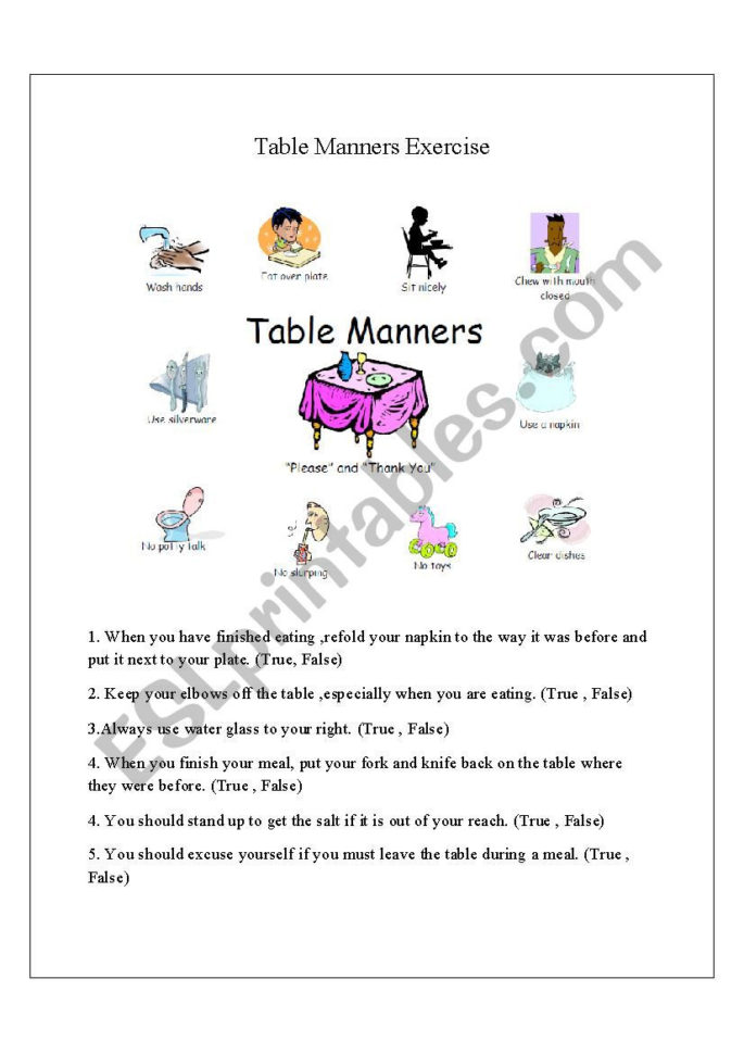 Table Manners  Esl Worksheetramvilasjaju