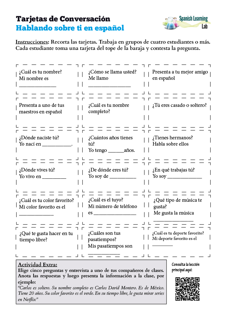 Talking About Yourself In Spanish Pdf Worksheet