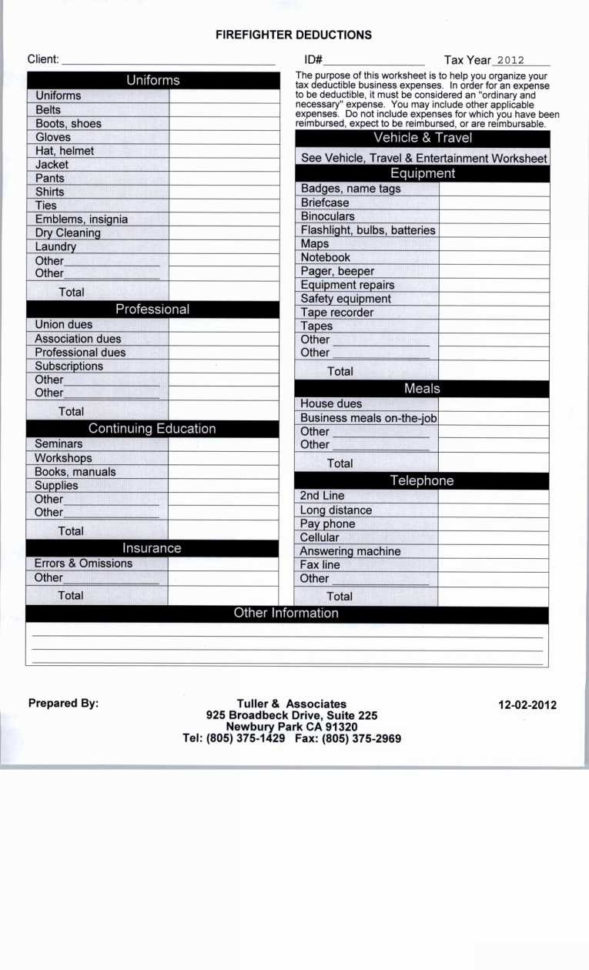 Police Officer Tax Deductions Worksheet — db-excel.com