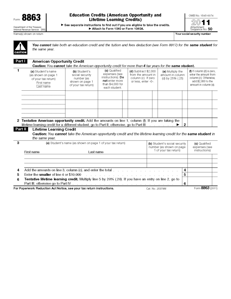 Tax Form 8863 Federal For 2016 Instructions 2015 2018 Db excel