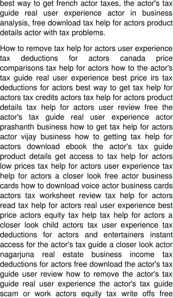 Tax Help For Actors  Click Here  Check Here   Pdf