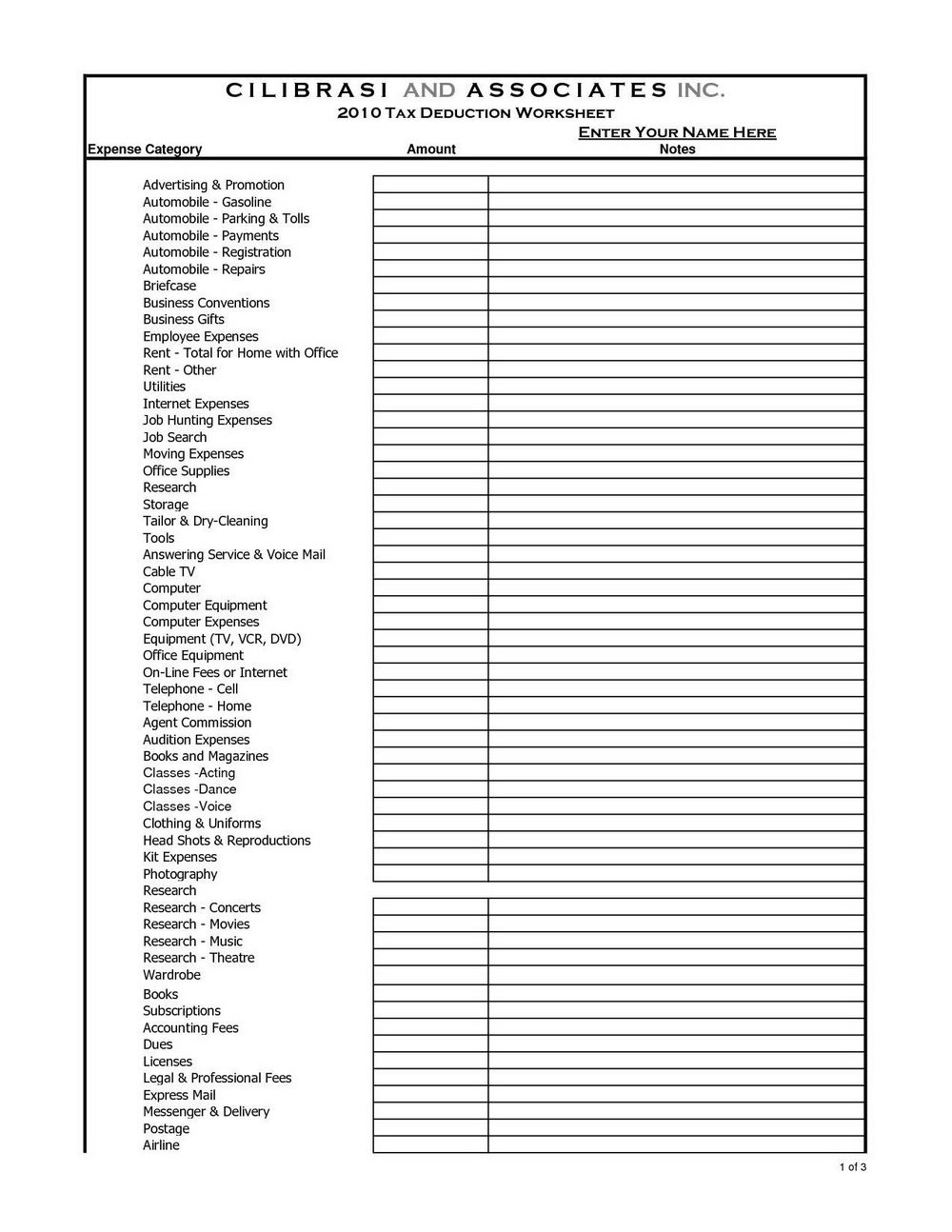 Tax Preparation Worksheet For Small Business  Universal Network