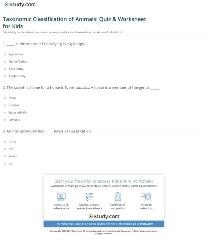 Taxonomic Classification Of Animals Quiz Worksheet For — Db-excel.com