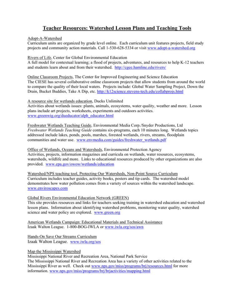 Teacher Resources Tershed Lesson Plans And Teaching Tools