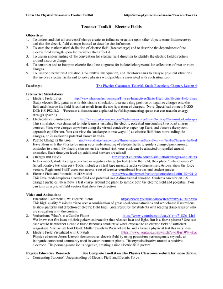 Teacher Toolkit  Electric Fields