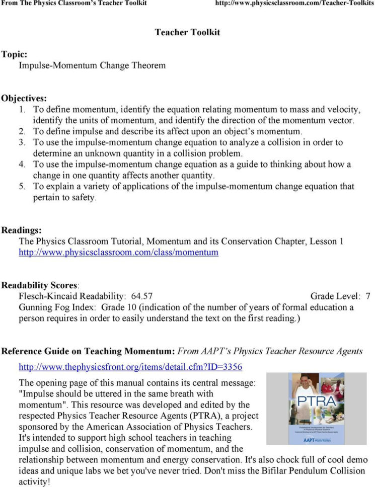 Teacher Toolkit Topic Impulsemomentum Change Theorem  Pdf