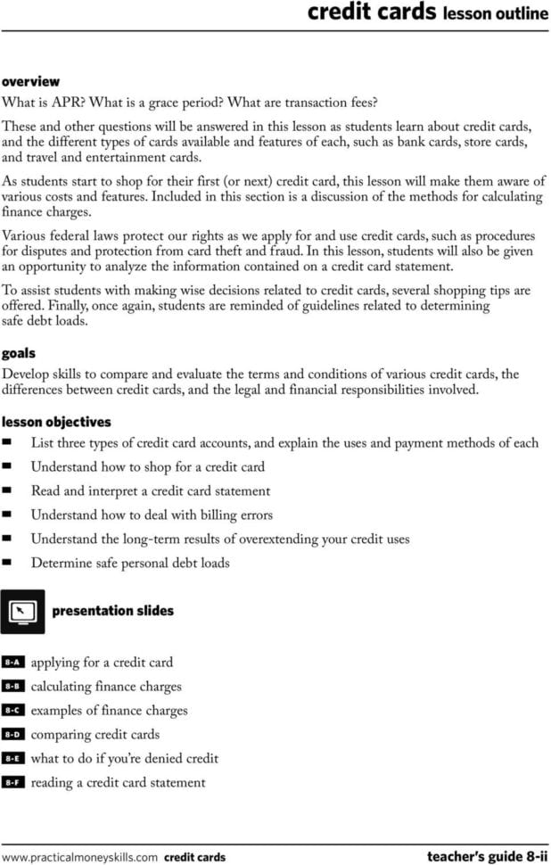 Teacher's Guide Lesson Eight Credit Cards 0409  Pdf