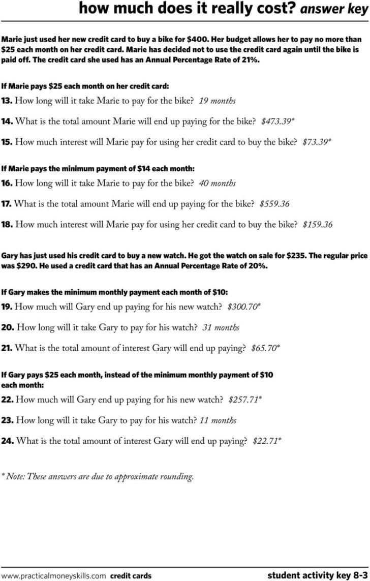 Shopping For A Credit Card Worksheet Answers