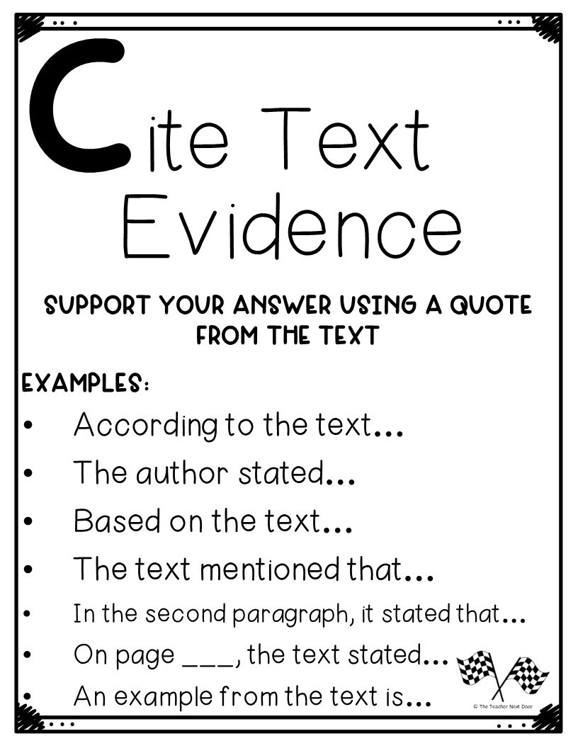 Citing Textual Evidence Sentence Starters Practice Worksheet