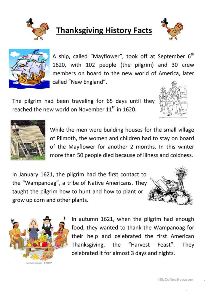 Teaching Thanksgiving History  English Esl Worksheets