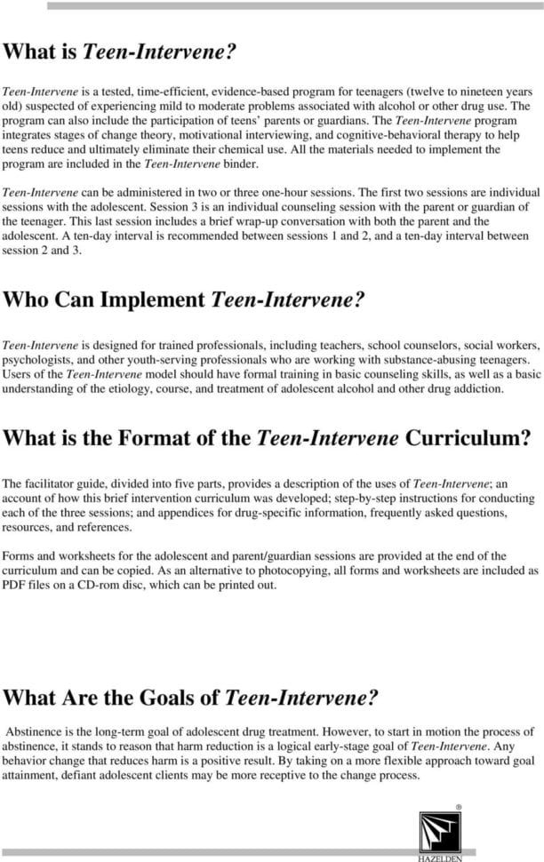 Teenintervene Using Brief Intervention With Substance