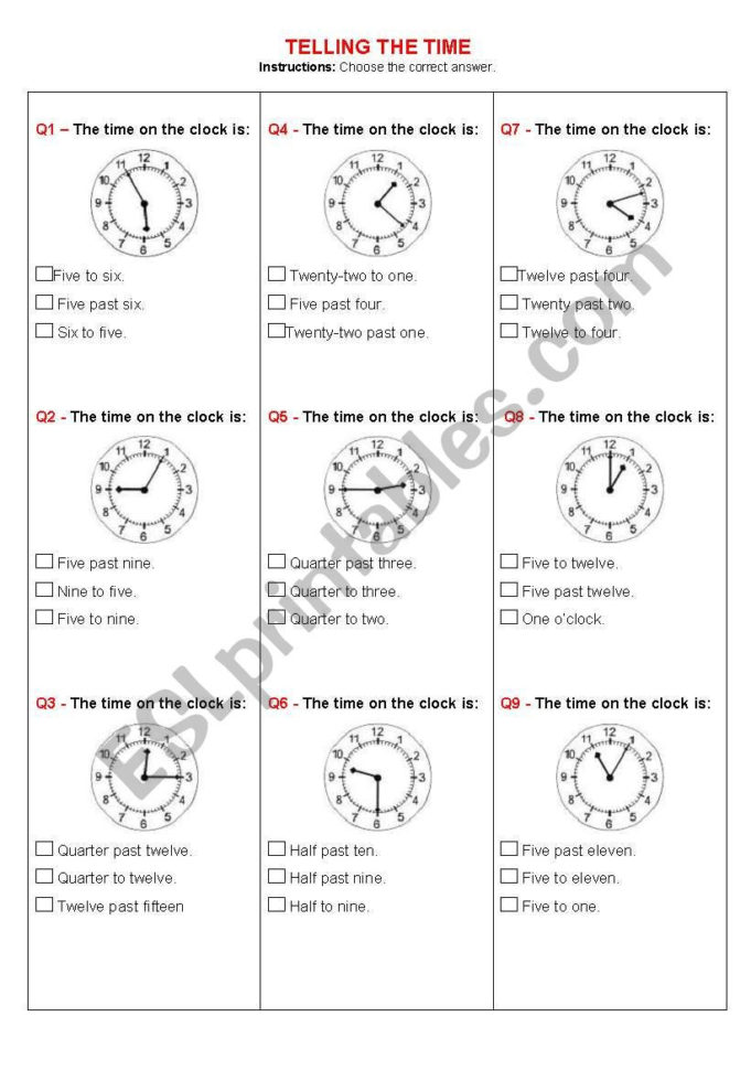 Telling The Time Quiz  Esl Worksheetyeda