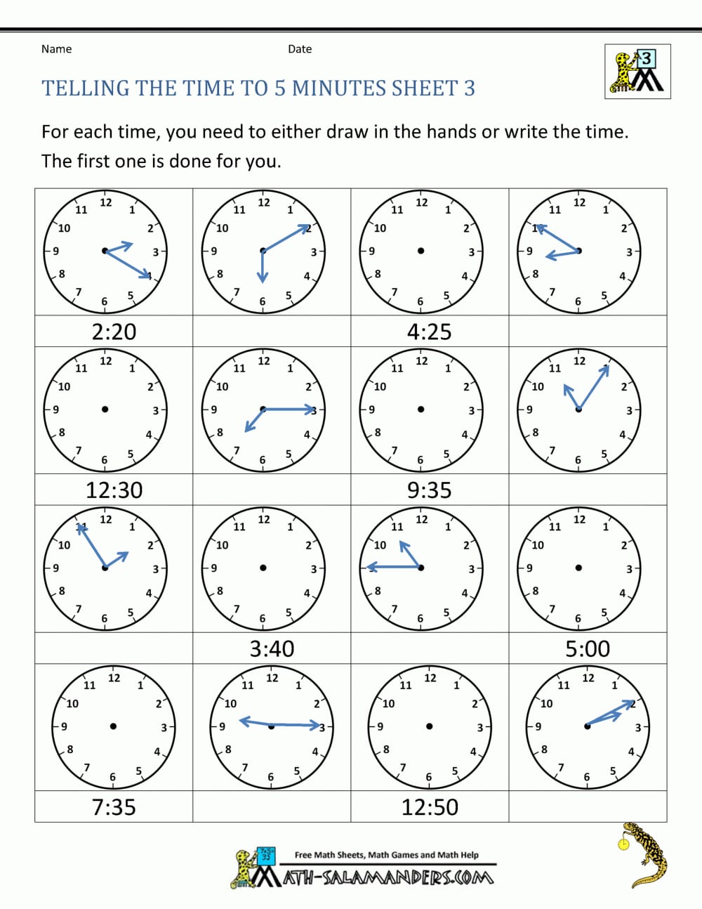 Telling Time Printable Worksheets 3rd Grade