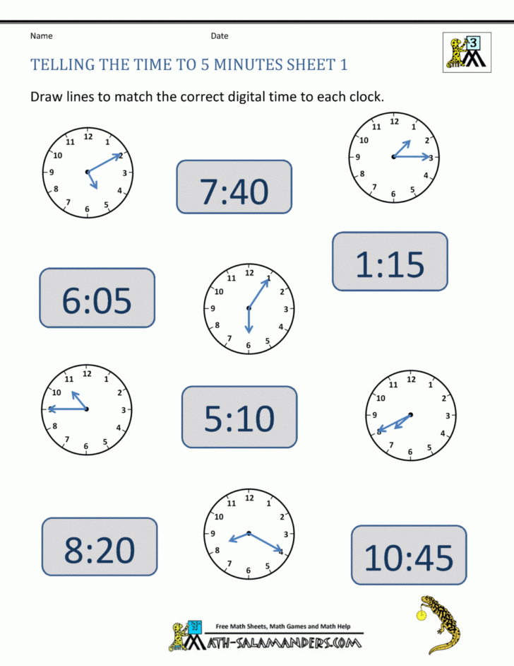 Time To The Minute Worksheets