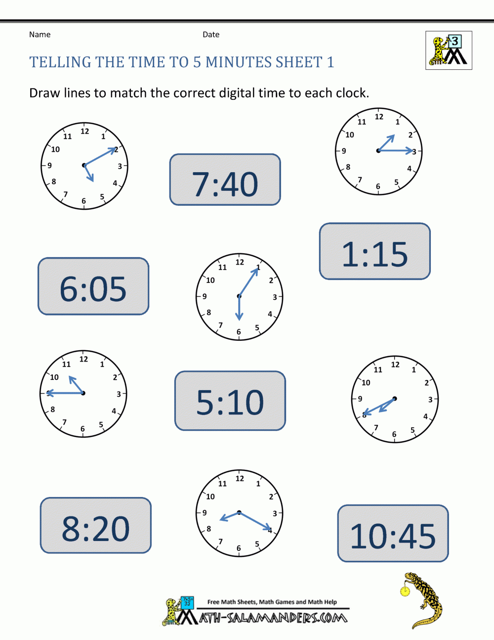 clock worksheets with minutes